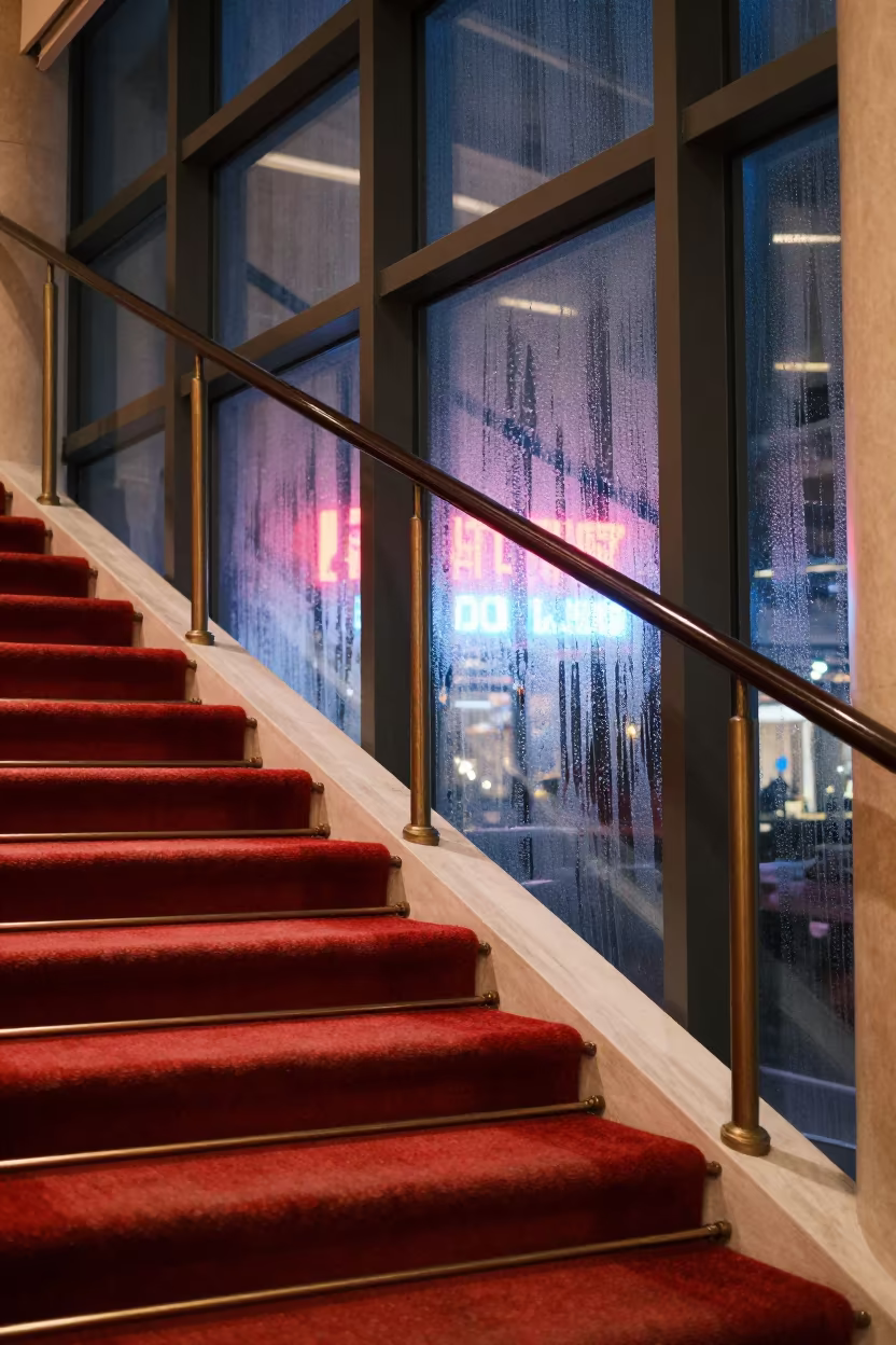 Midnight Hotel Staircase Neon Reflections Taiyuan in on a hotel stair landing near Taiyuan