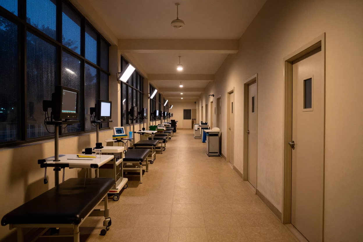 Midnight ICU Handoff in Gwalior Rehab Gym in inside a rehabilitation gym in Gwalior