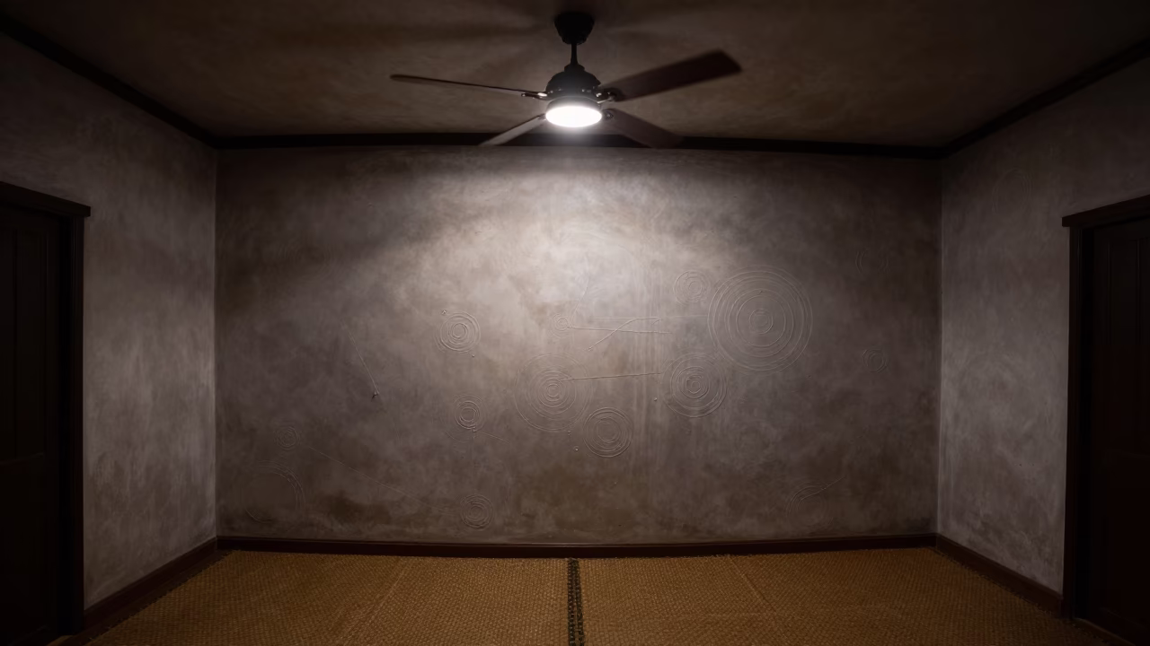 Midnight Interior Scene in Chiang Mai Thailand With Ceiling Fan and Plaster Wall in in Chiang Mai, Thailand