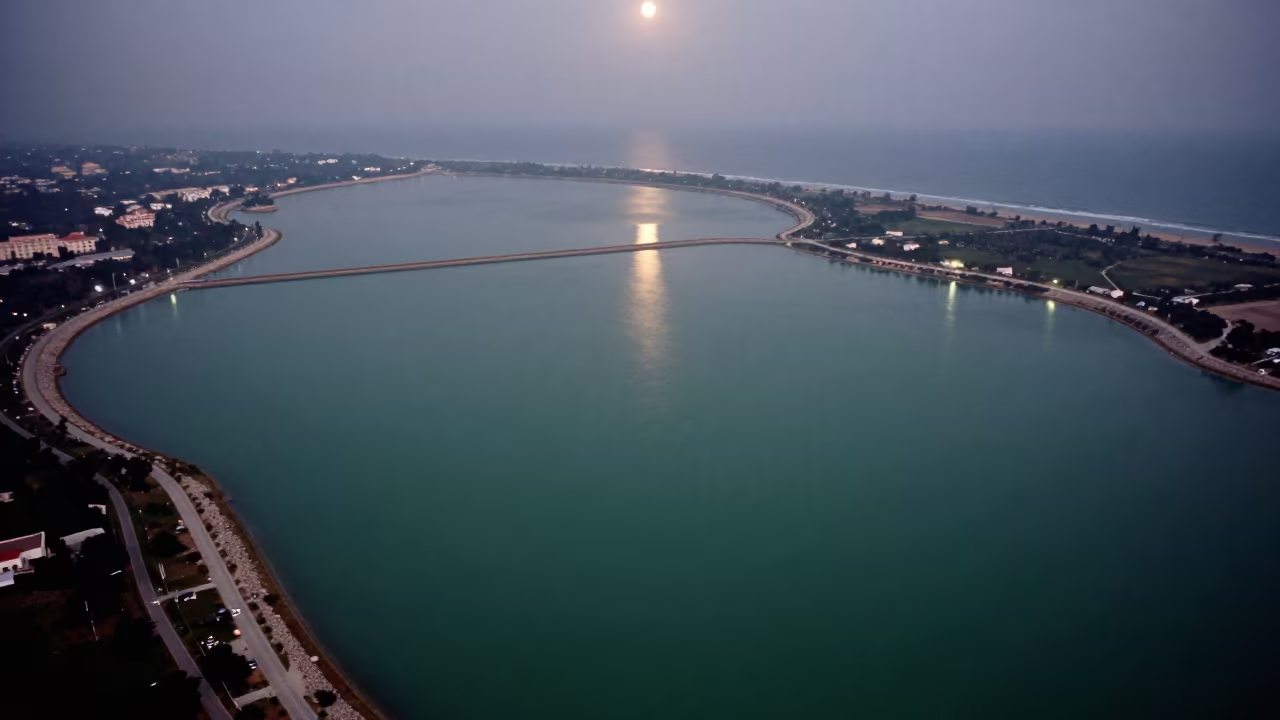 Midnight Jade Lagoon Aerial View Near Ramat Gan in near Ramat Gan