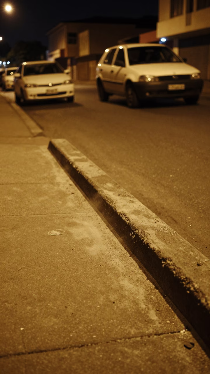 Midnight Johannesburg Street Scene with Concrete Baseboard Dust and Metal Stools in in Johannesburg, South Africa