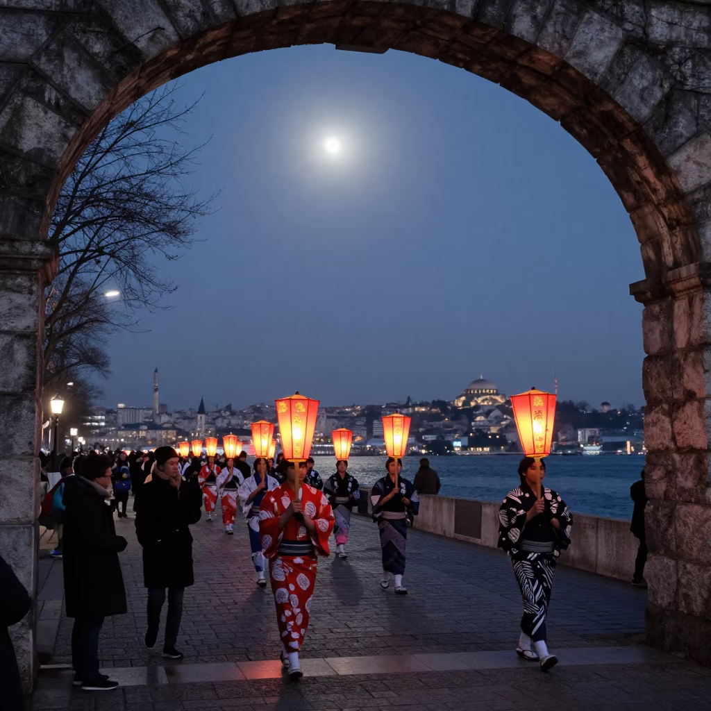 Midnight Kanamara Matsuri Parade Istanbul Waterfront in at a waterfront celebration in Istanbul