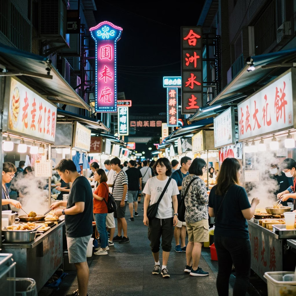 Midnight Kaohsiung Night Market Food Court Street Photography Candid Moment in in Kaohsiung, Taiwan
