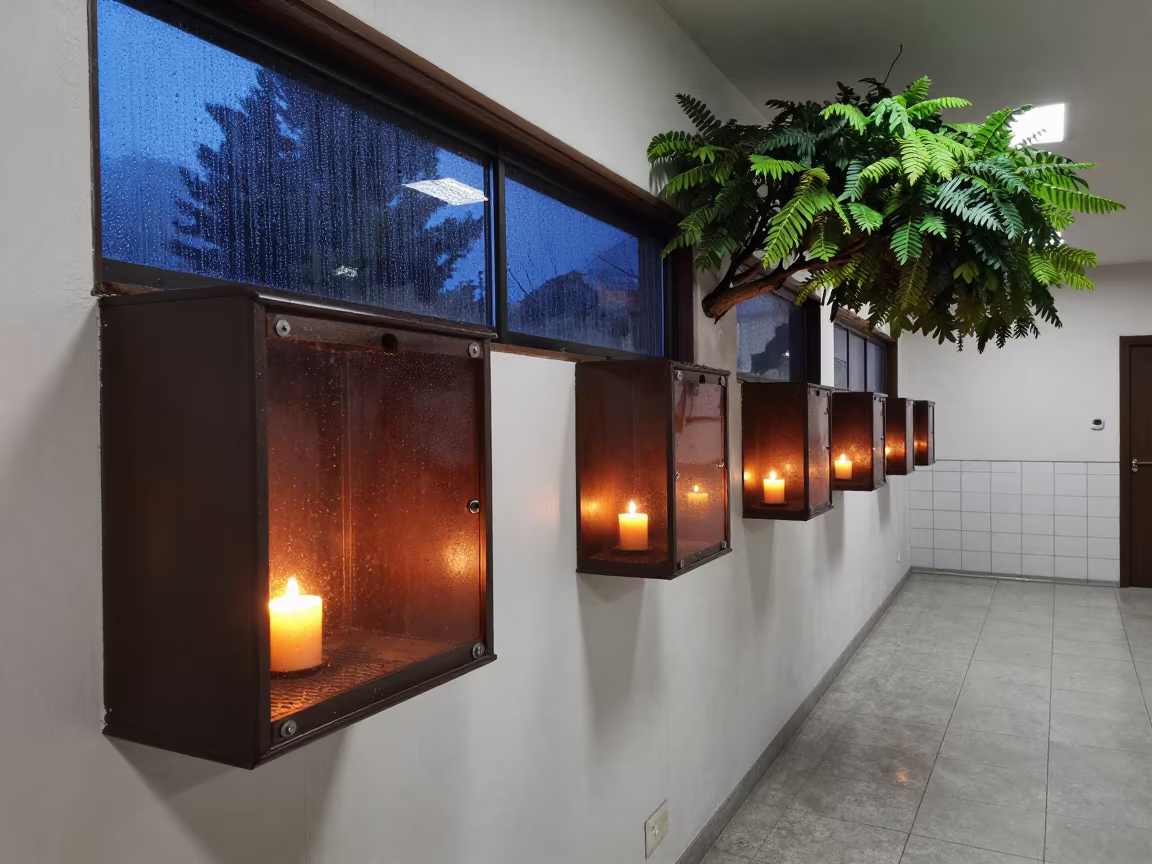Midnight Kennel Care Bird Rack Surreal Tree in in a boarding kennel corridor in Bariloche