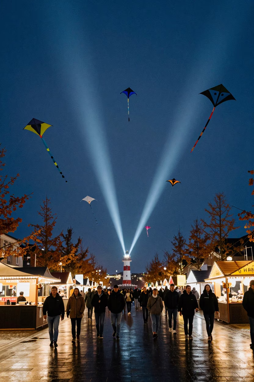 Midnight Kite Festival at Copenhagen Night Market in at a night market near Reffen, Copenhagen