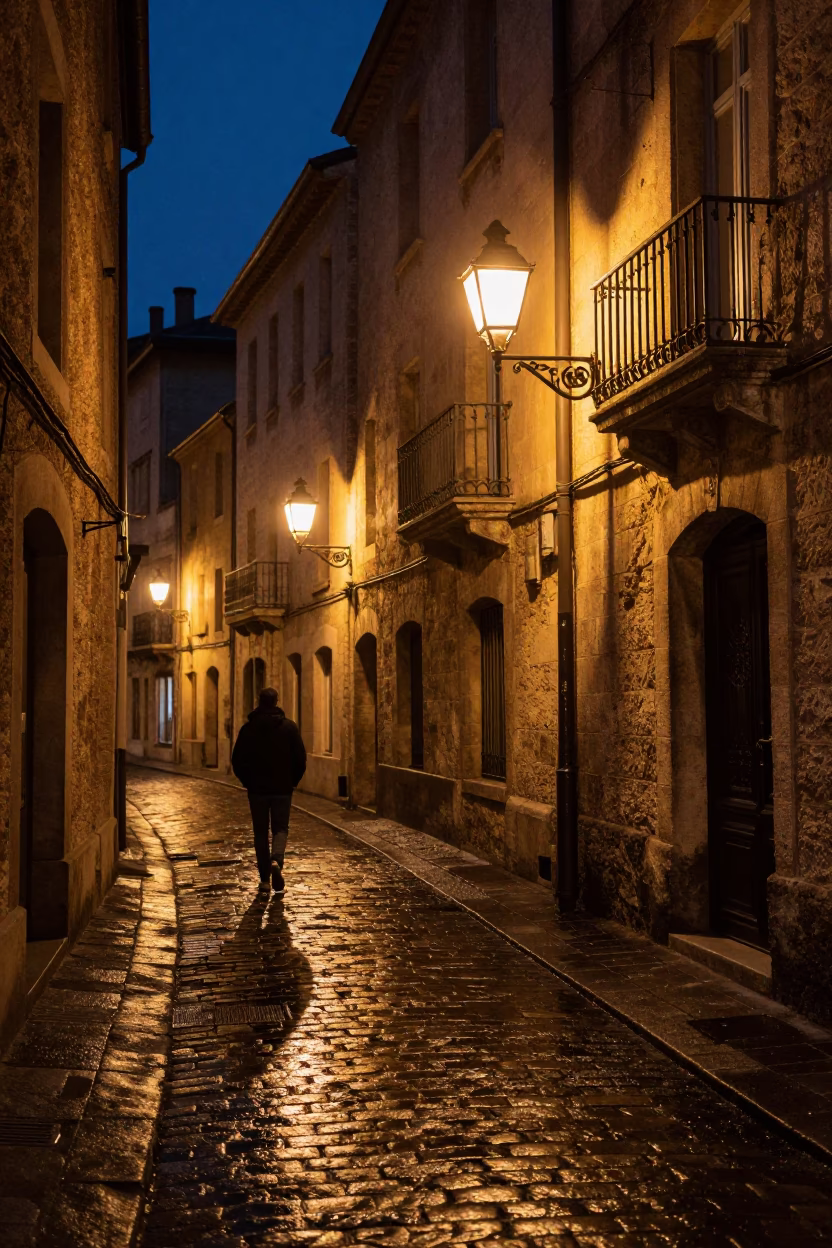 Midnight Lantern Alley in Lyon France High Fashion Vintage Atmosphere in in Lyon, France