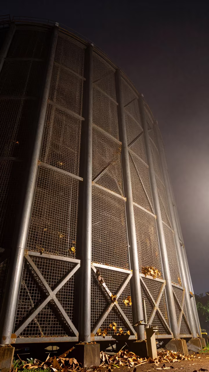 Midnight Leaves on Storm Barrier Trash Rack in beside a storm surge barrier in Paraguay
