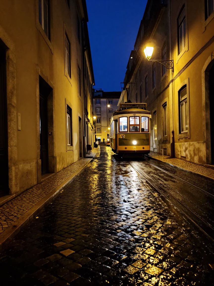 Midnight Light on 28 Reflection in Lisbon in in Lisbon, Portugal