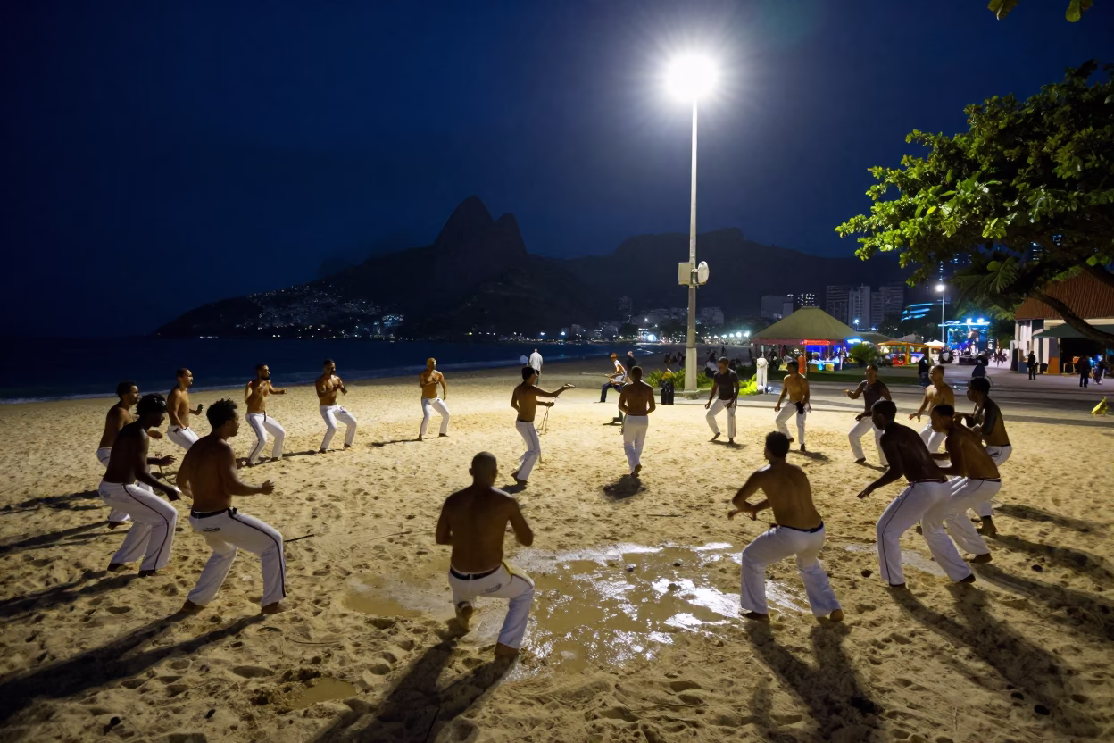 Midnight Light on Capoeira Circle in Rio De Janeiro in in Rio de Janeiro, Brazil