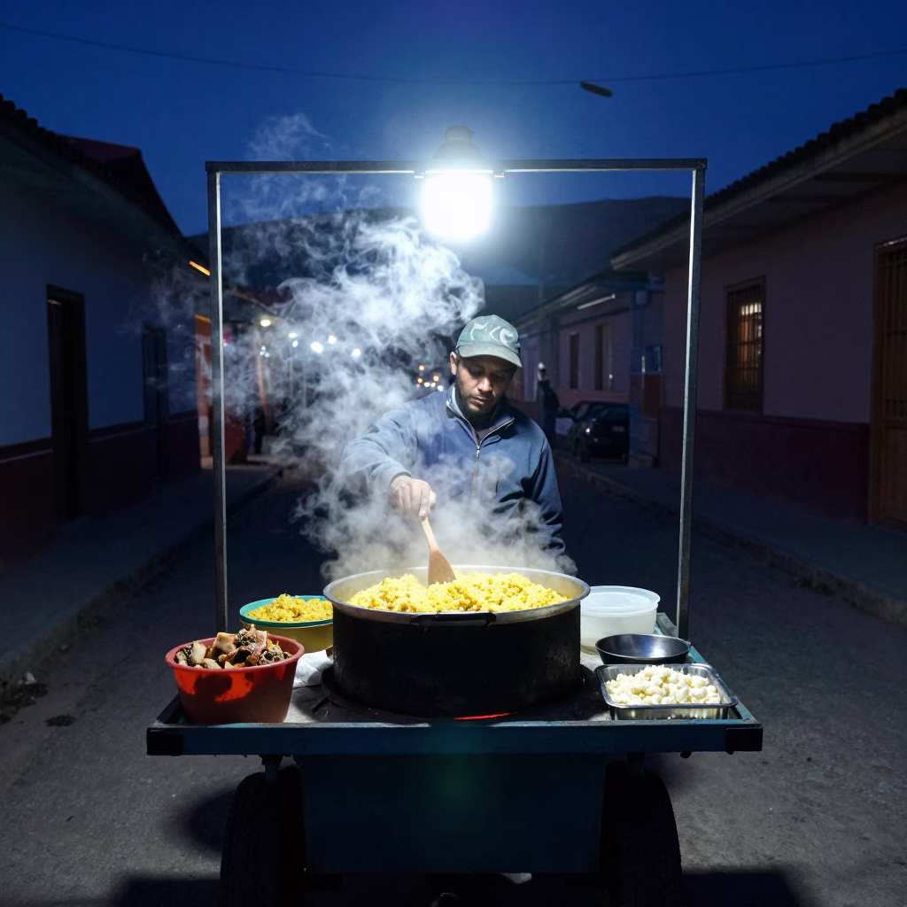 Midnight Light on Cooking Ugali in La Paz in in La Paz, Bolivia