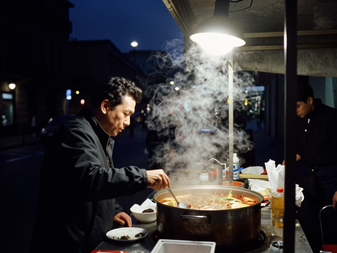 Midnight Light on Food Scene in Bilbao in in Bilbao, Spain