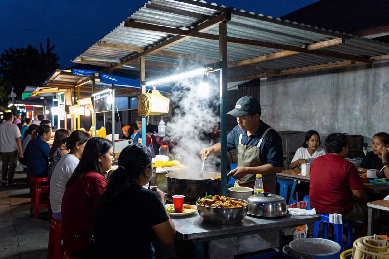 Midnight Light on Food Stall in Denpasar in in Denpasar, Indonesia
