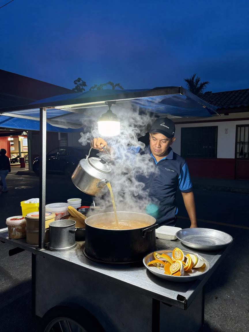 Midnight Light on Food Stall in Medellin in in Medellin, Colombia