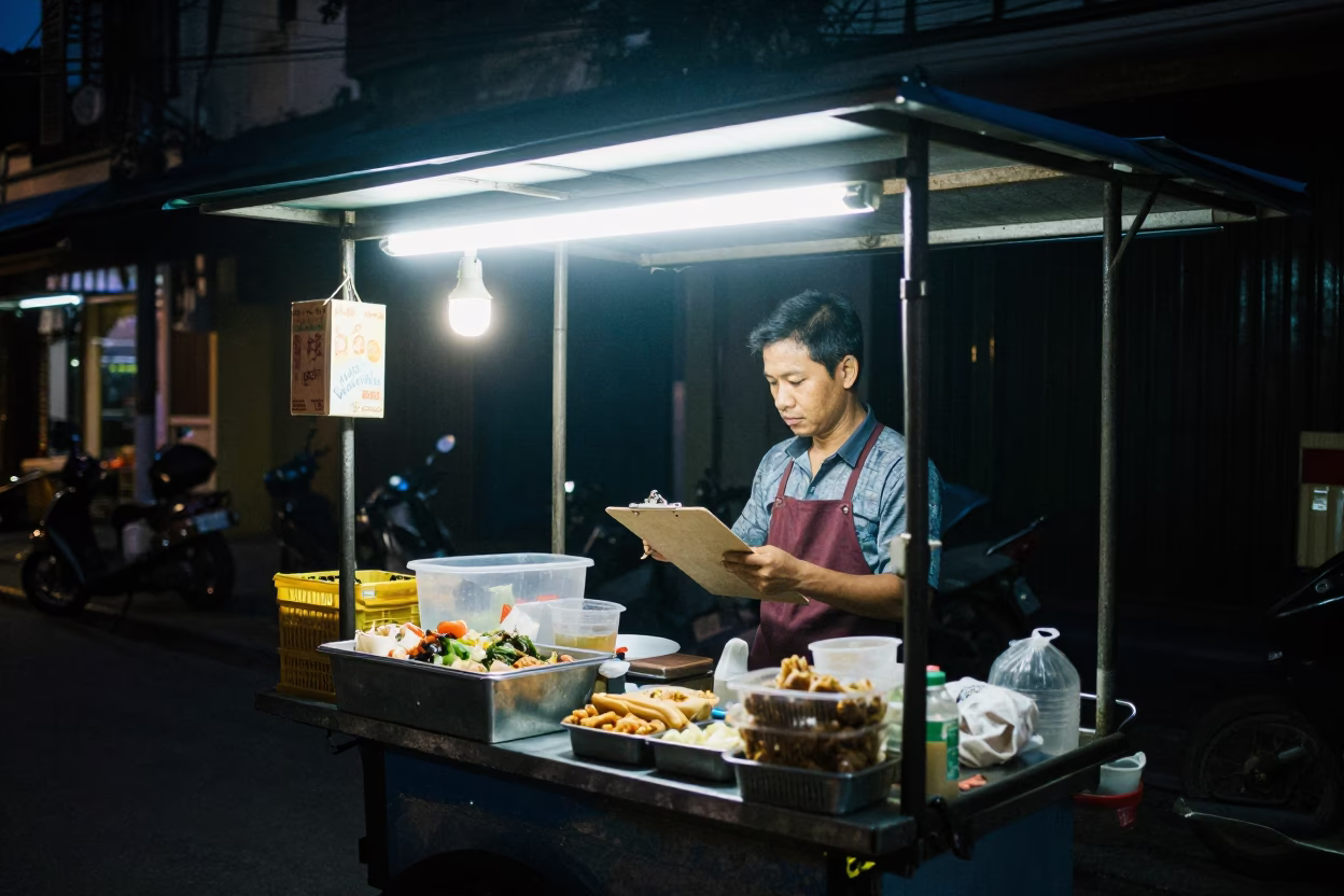 Midnight Light on Food Vendor in Ho Chi Minh City in in Ho Chi Minh City, Vietnam