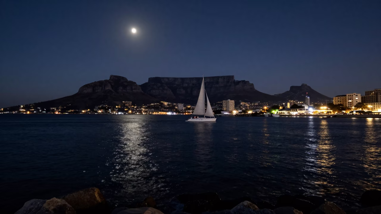 Midnight Light on Harbor View in Cape Town in in Cape Town, South Africa