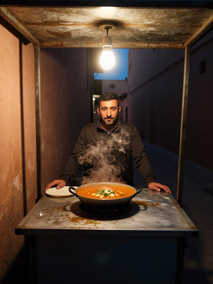 Midnight Light on Harira Soup in Marrakech in in Marrakech, Morocco