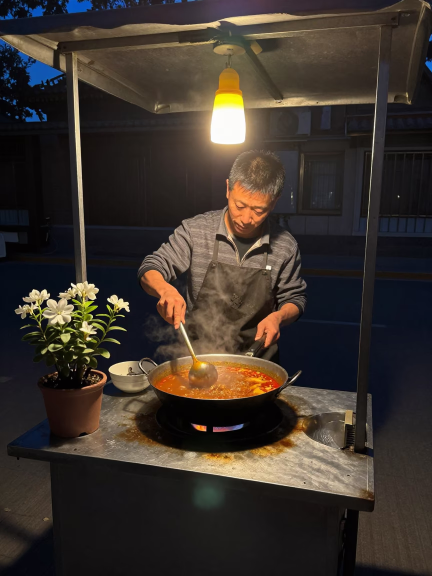 Midnight Light on Hot Saucepan in Beijing in in Beijing, China