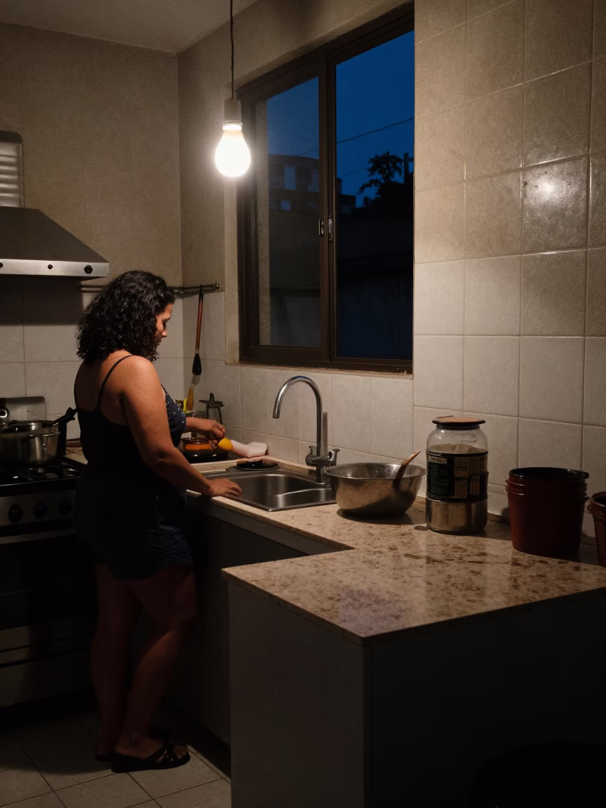 Midnight Light on Kitchen Scene in São Paulo in in São Paulo, Brazil