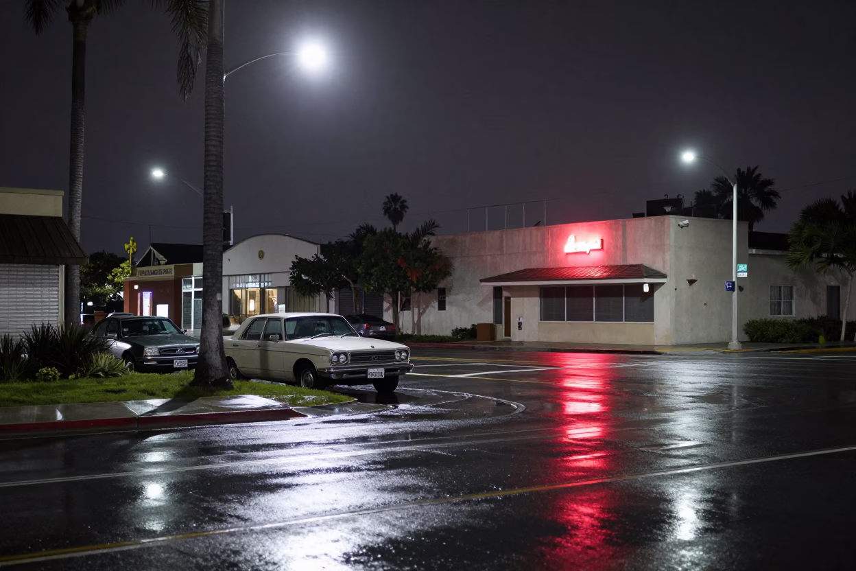 Midnight Light on Neon Reflections in San Diego in in San Diego, California, United States