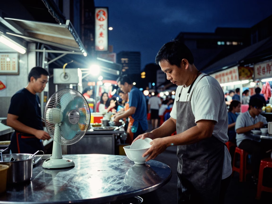 Midnight Light on Stall Scene in Singapore in in Singapore, Singapore