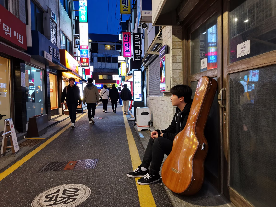Midnight Light on Street Life in Busan in in Busan, South Korea