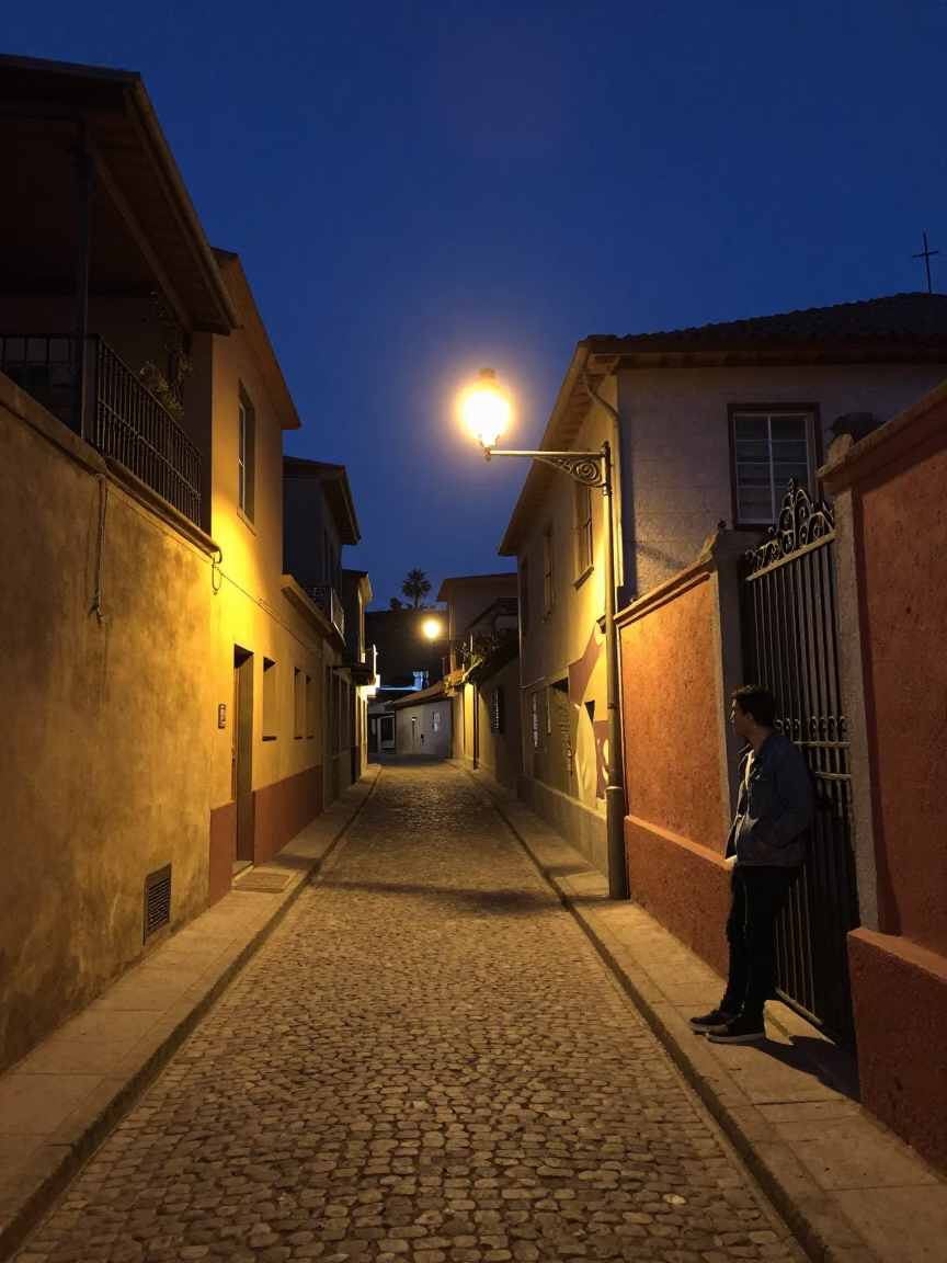 Midnight Light on Street Scene in Valparaiso in in Valparaiso, Chile