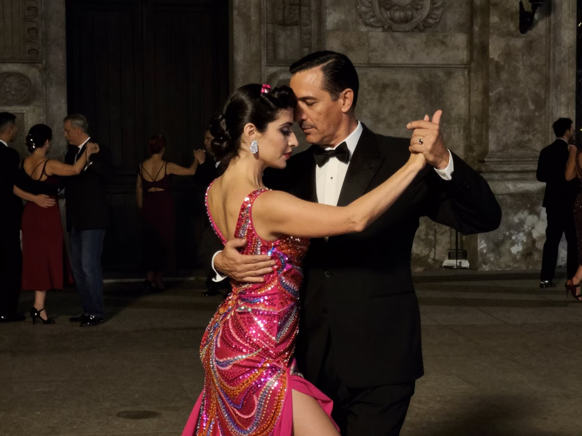 Midnight Light on Tango Dancers in Buenos Aires in in Buenos Aires, Argentina