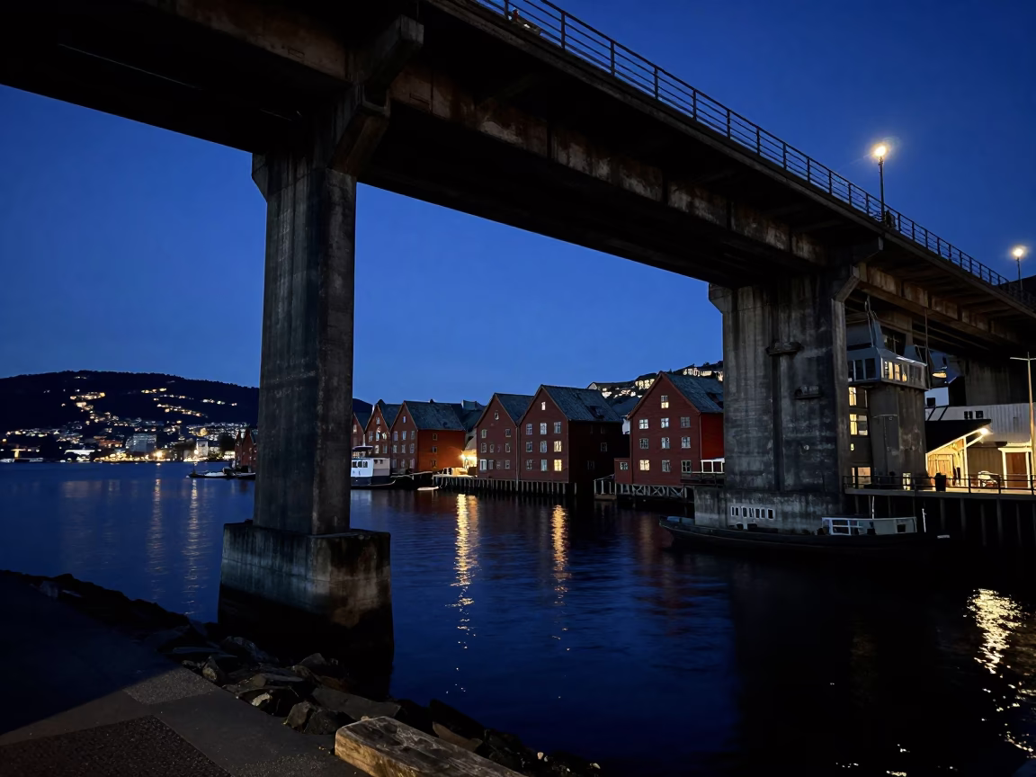 Midnight Light on Tidal Channel in Bergen in in Bergen, Norway