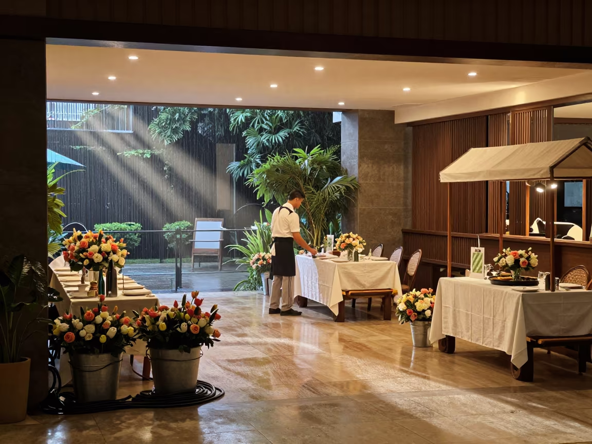 Midnight Lobby Wedding Prep Bhilai Rainy Season in inside a hotel lobby in Bhilai