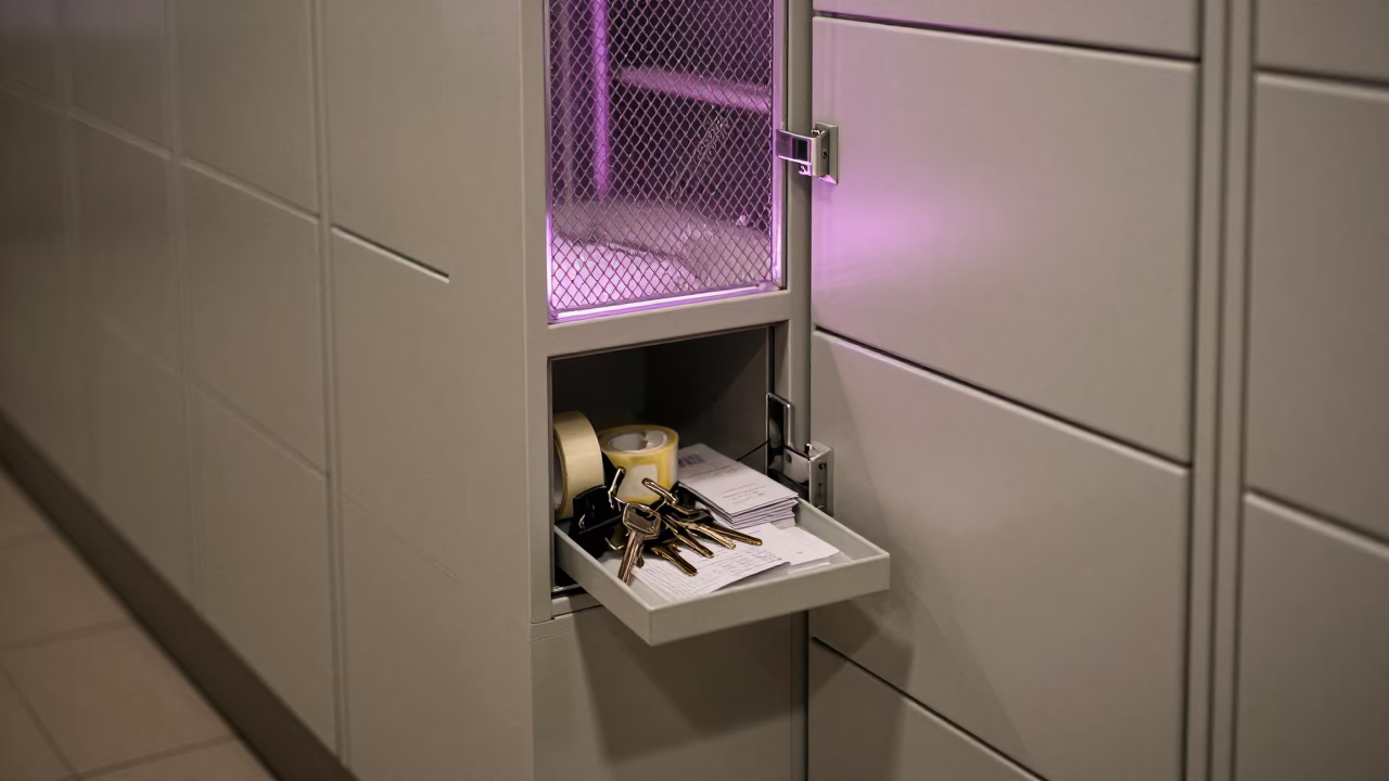 Midnight Locker Key Drawer in Cluj Retail Aisle in inside a bright retail aisle near Cluj-Napoca