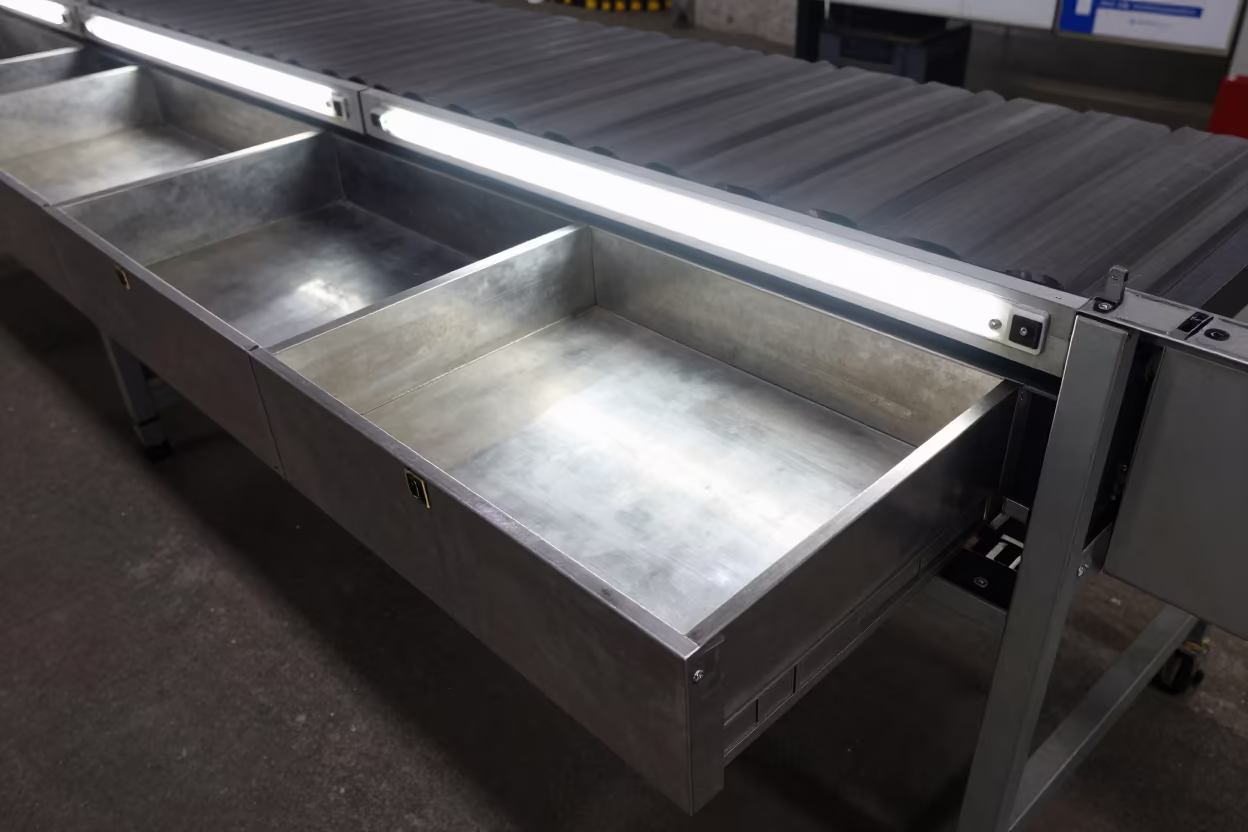 Midnight Logistics Binder Drawer at Sorting Belt in at a parcel sorting belt in Barishal