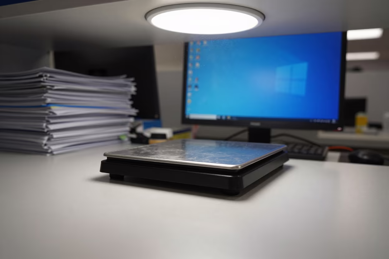 Midnight Mailroom Scale at Saint-Henri Reception in at an office reception desk in Saint-Henri, Montreal