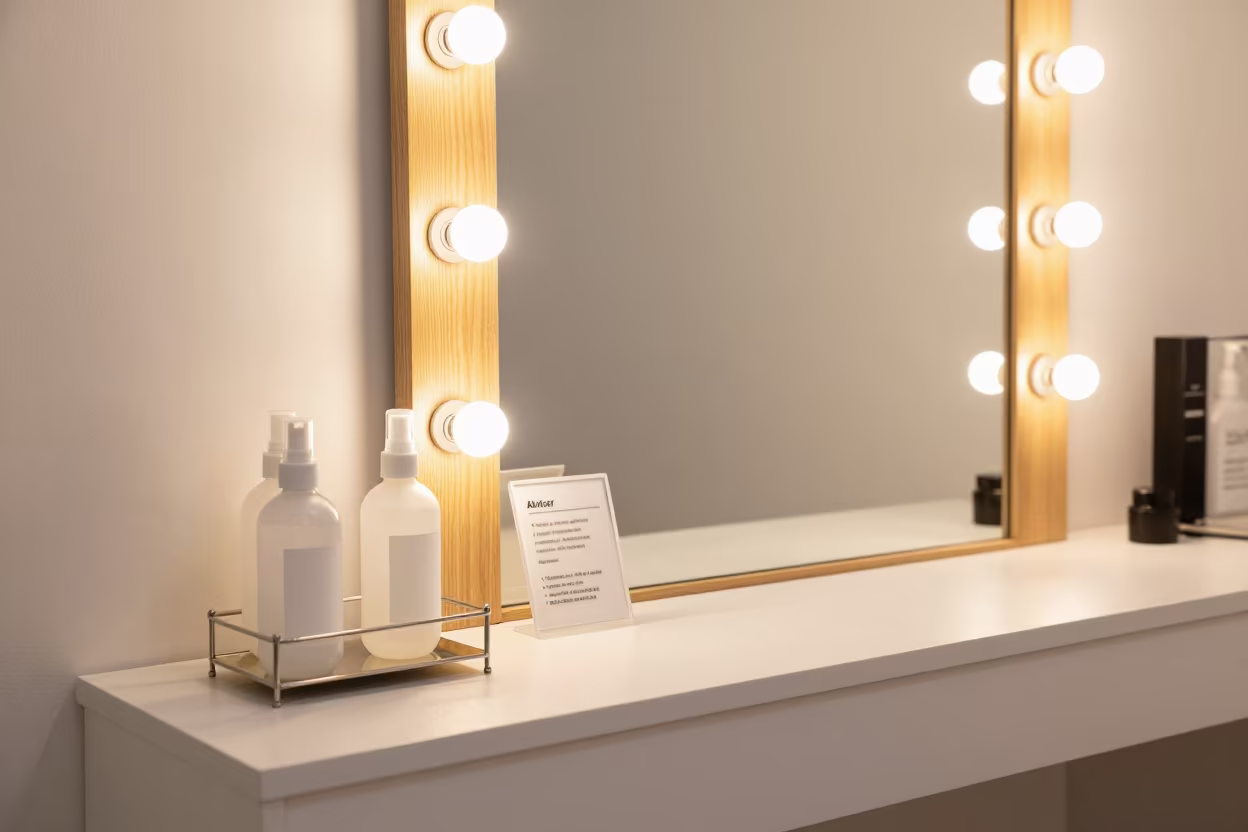 Midnight Makeup Sanitizer Rack Salon Akhisar in at a salon reception counter near Akhisar
