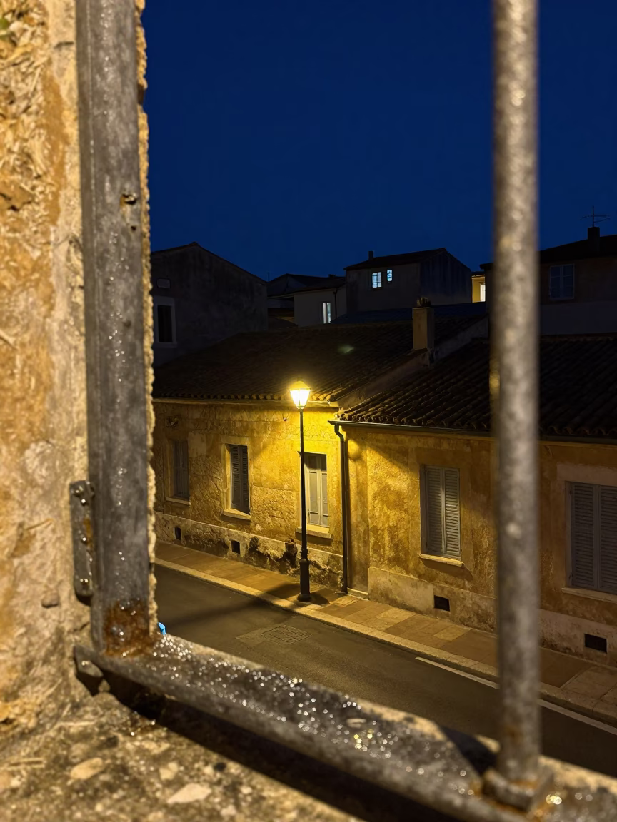 Midnight Marseille Street Scene with Condensation on Metal and Starry Sky in in Marseille, France