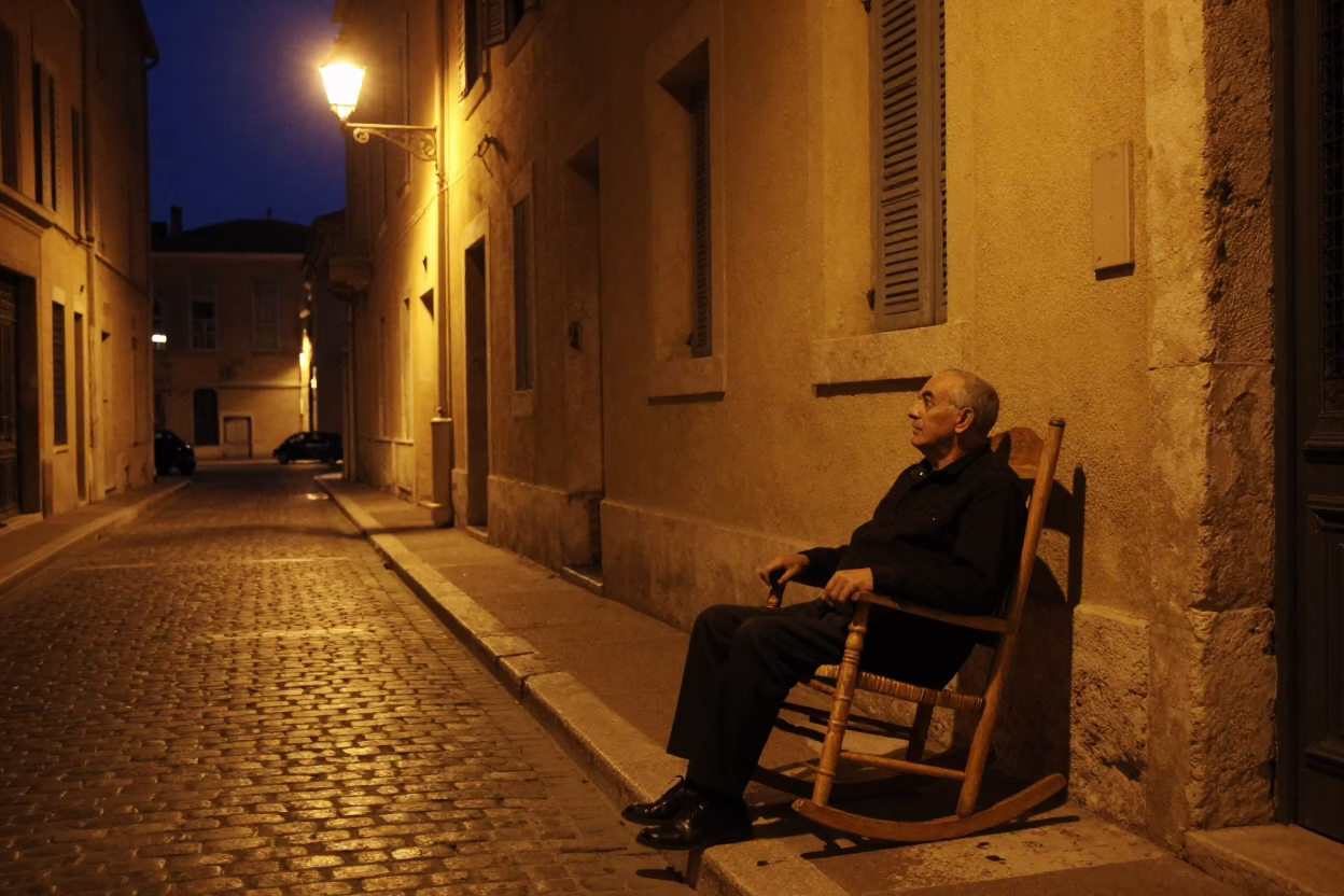 Midnight Marseille Street Scene with Vintage 1990s Aesthetic and Urban Details in in Marseille, France