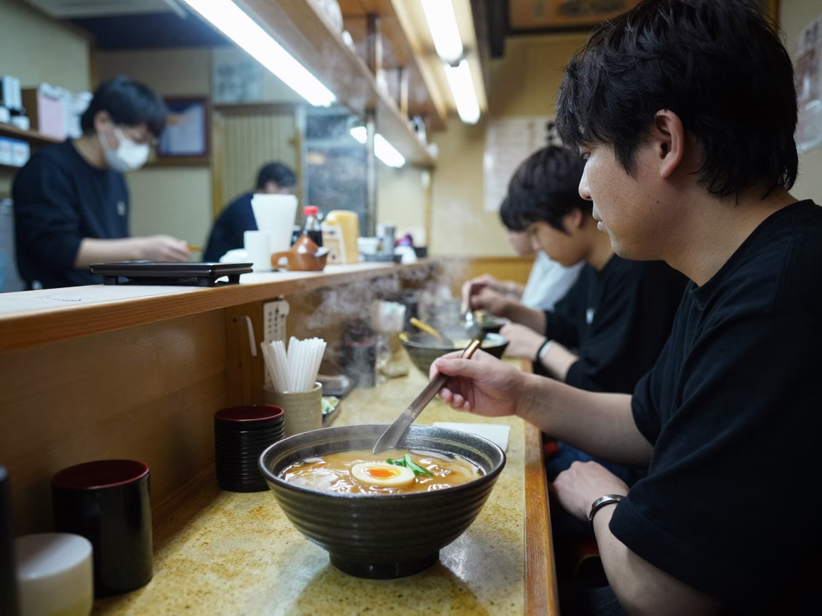 Midnight Meal in Fukuoka at Midnight Light in in Fukuoka, Japan