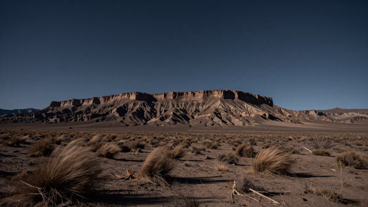 Midnight Mesa Rising Nevada Desert Starlight in across a wide valley floor in Nevada