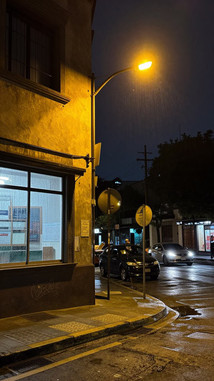 Midnight Mexico City Street Scene with Condensation and Urban Details in in Mexico City, Mexico