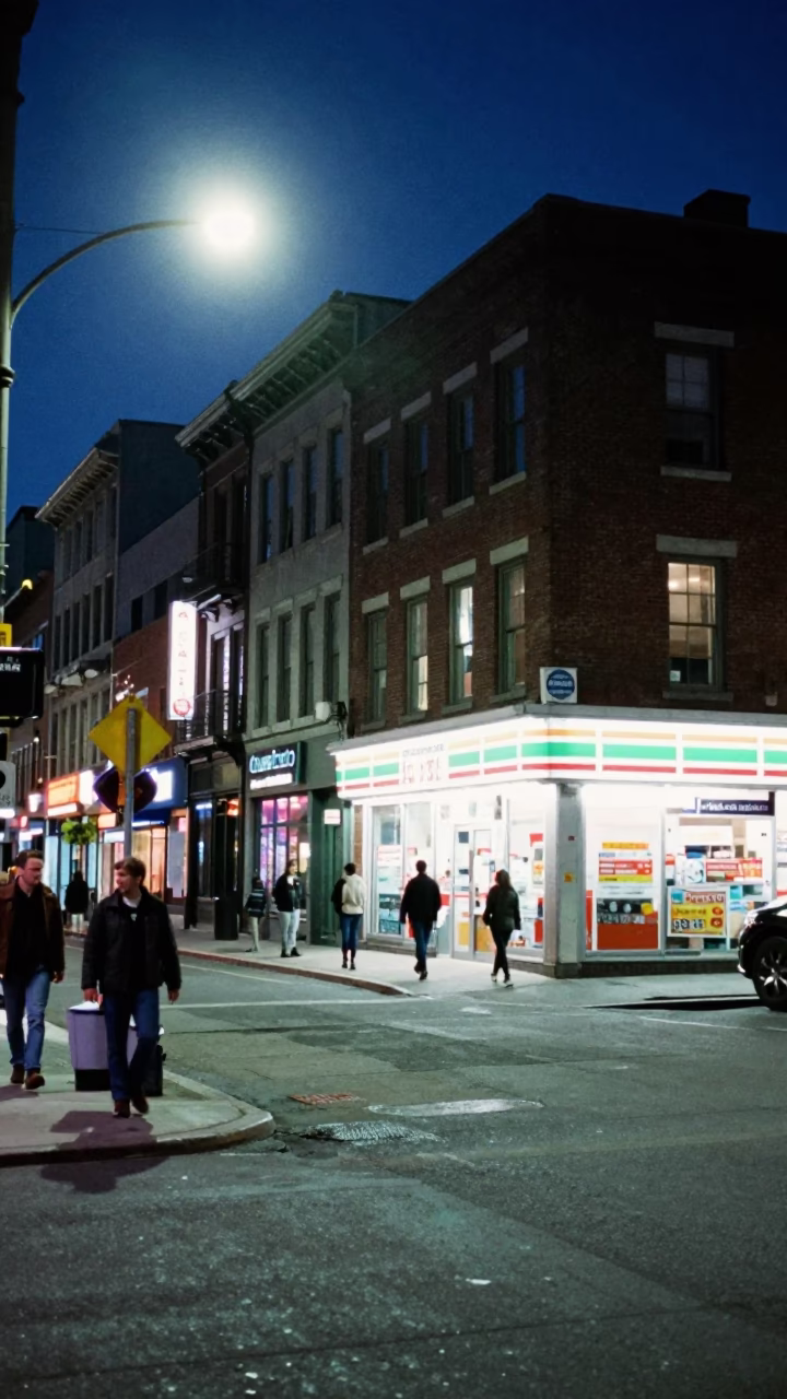 Midnight Montreal Street Scene with Neon Lights and Urban Activity in Quebec Canada in in Montreal, Quebec, Canada