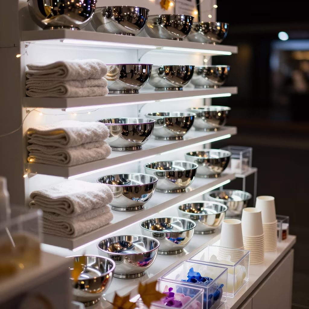 Midnight Nail Soak Bowl Stack Baku Beauty Supply in in a beauty supply area under white LEDs in Baku