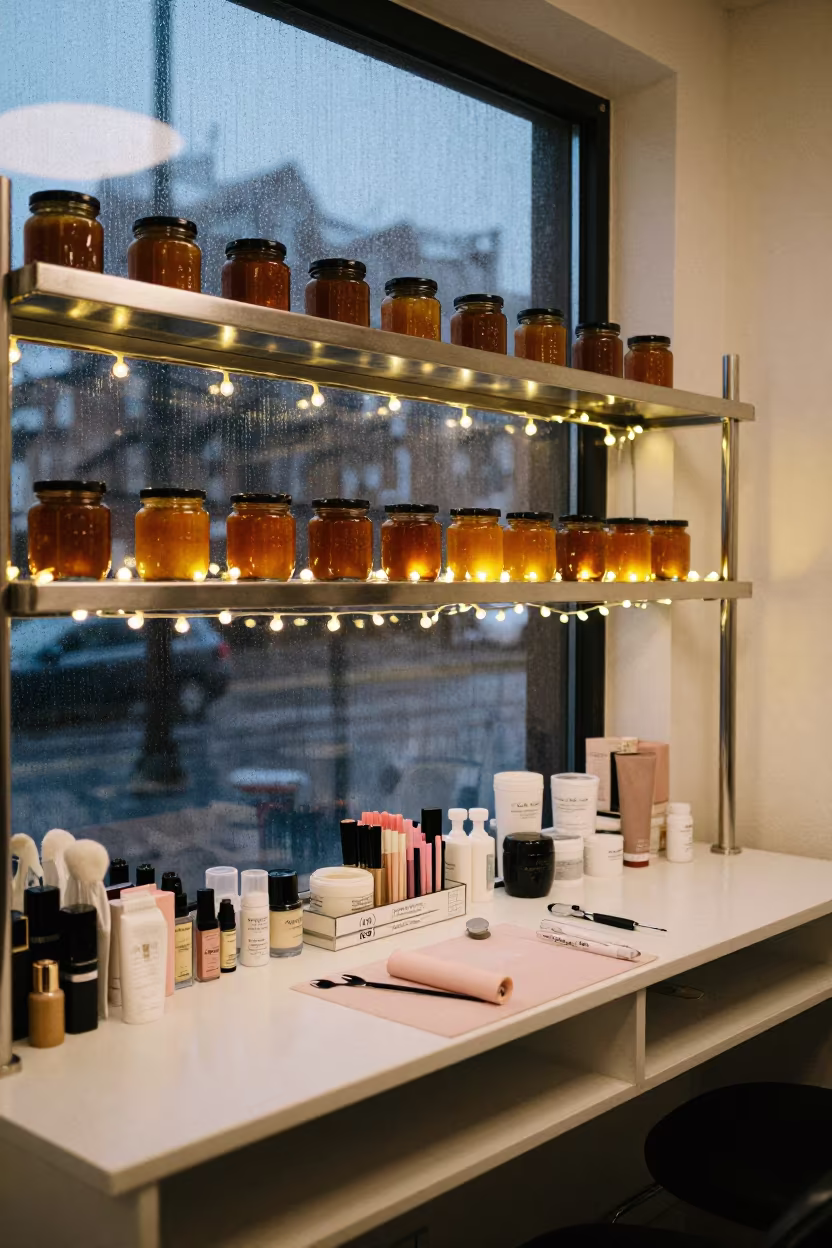 Midnight Nail Studio Shelf With Warm Paste in inside a nail studio in Halifax