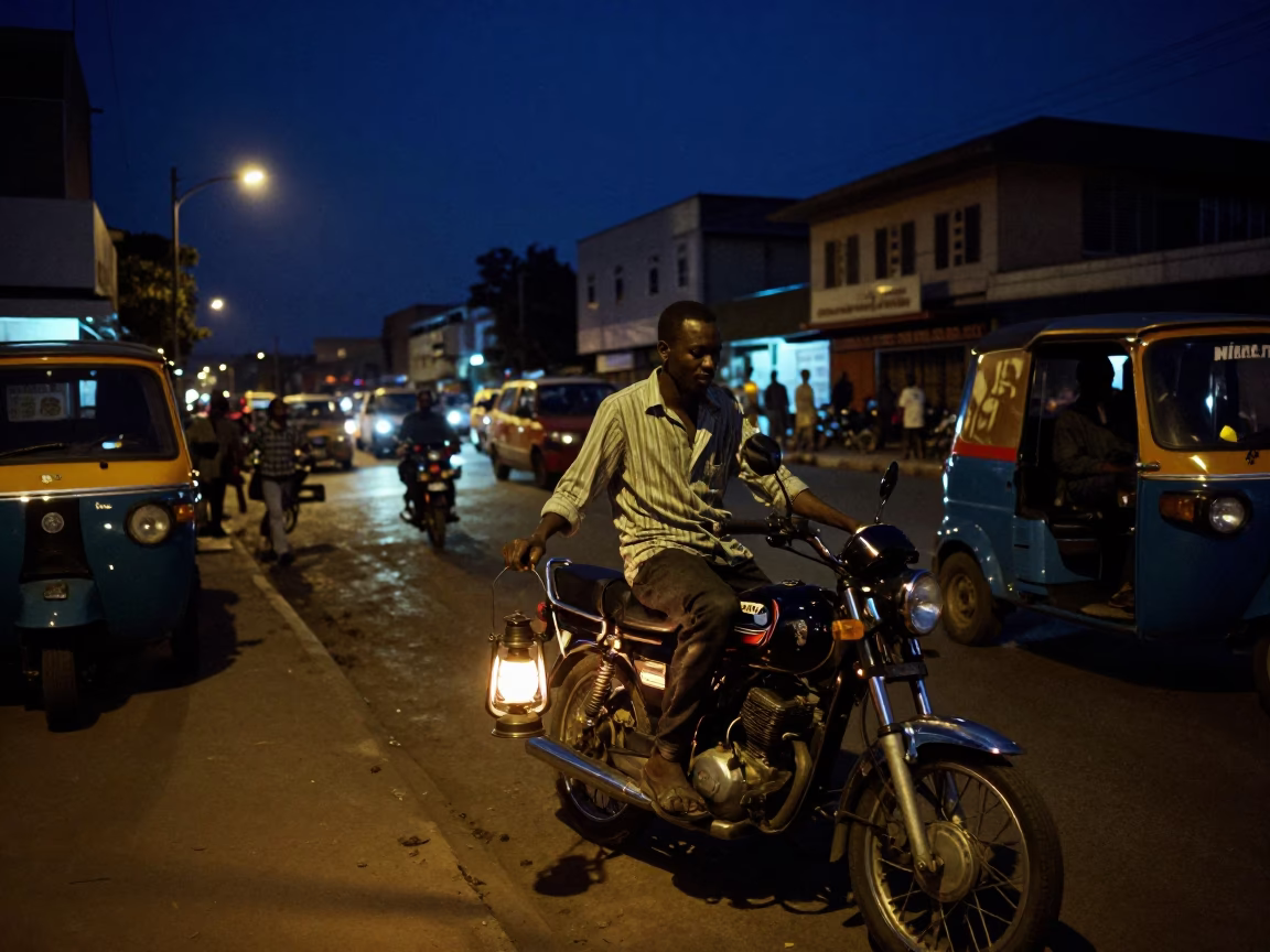 Midnight Nairobi Street Scene with Glowing Lantern and Local Night Vendor Atmosphere in in Nairobi, Kenya