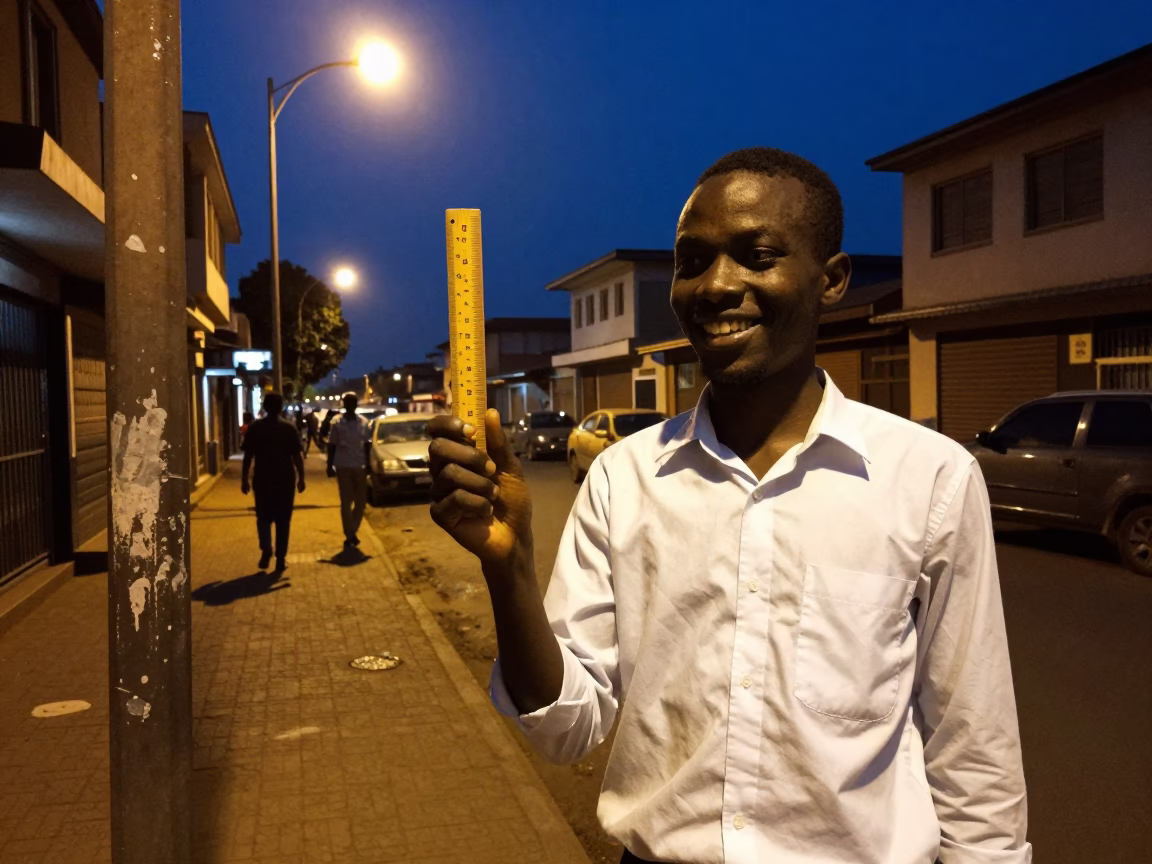 Midnight Nairobi Street Scene with Wooden Ruler and Painted Crate in in Nairobi, Kenya