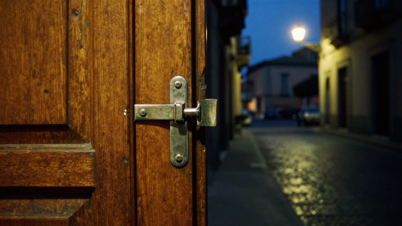 Midnight Naples Street Scene with Vintage Nickel Latch and Local Charm in in Naples, Italy