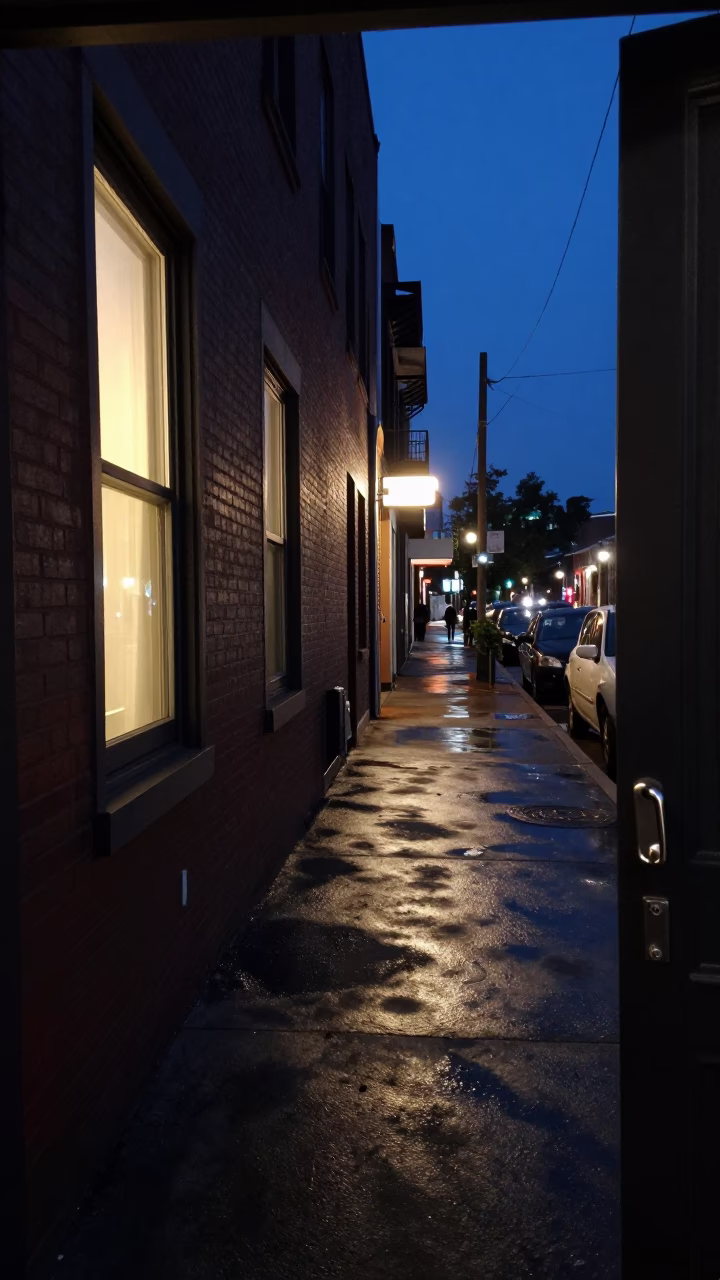 Midnight Nashville Tennessee Street Scene with Gate Handle and Window Light in in Nashville, Tennessee, United States
