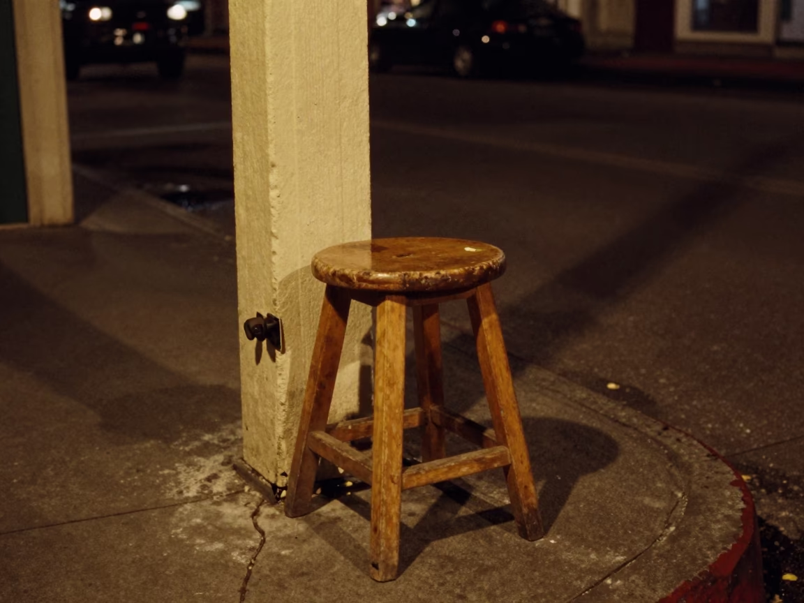 Midnight New Orleans Street Corner with Wooden Stool and Deadbolt Lock Detail in in New Orleans, Louisiana, United States