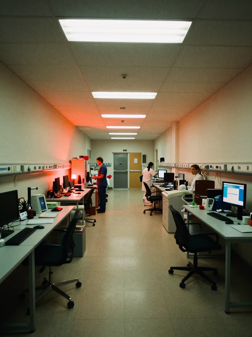 Midnight Nurse Station Glow in Getafe in at a nurse station under monitor glow in Getafe