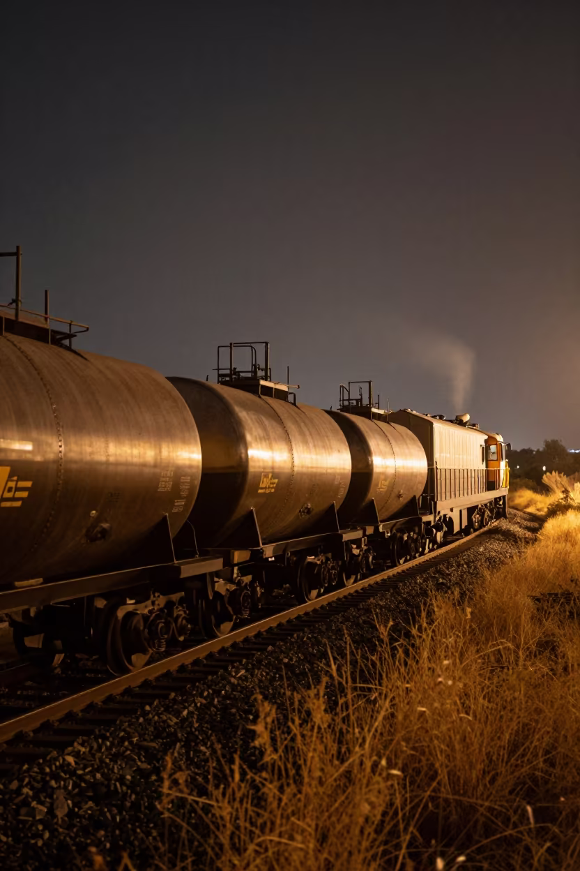 Midnight Oil Tanker Train in Drizzle Near Muscat in near Muscat