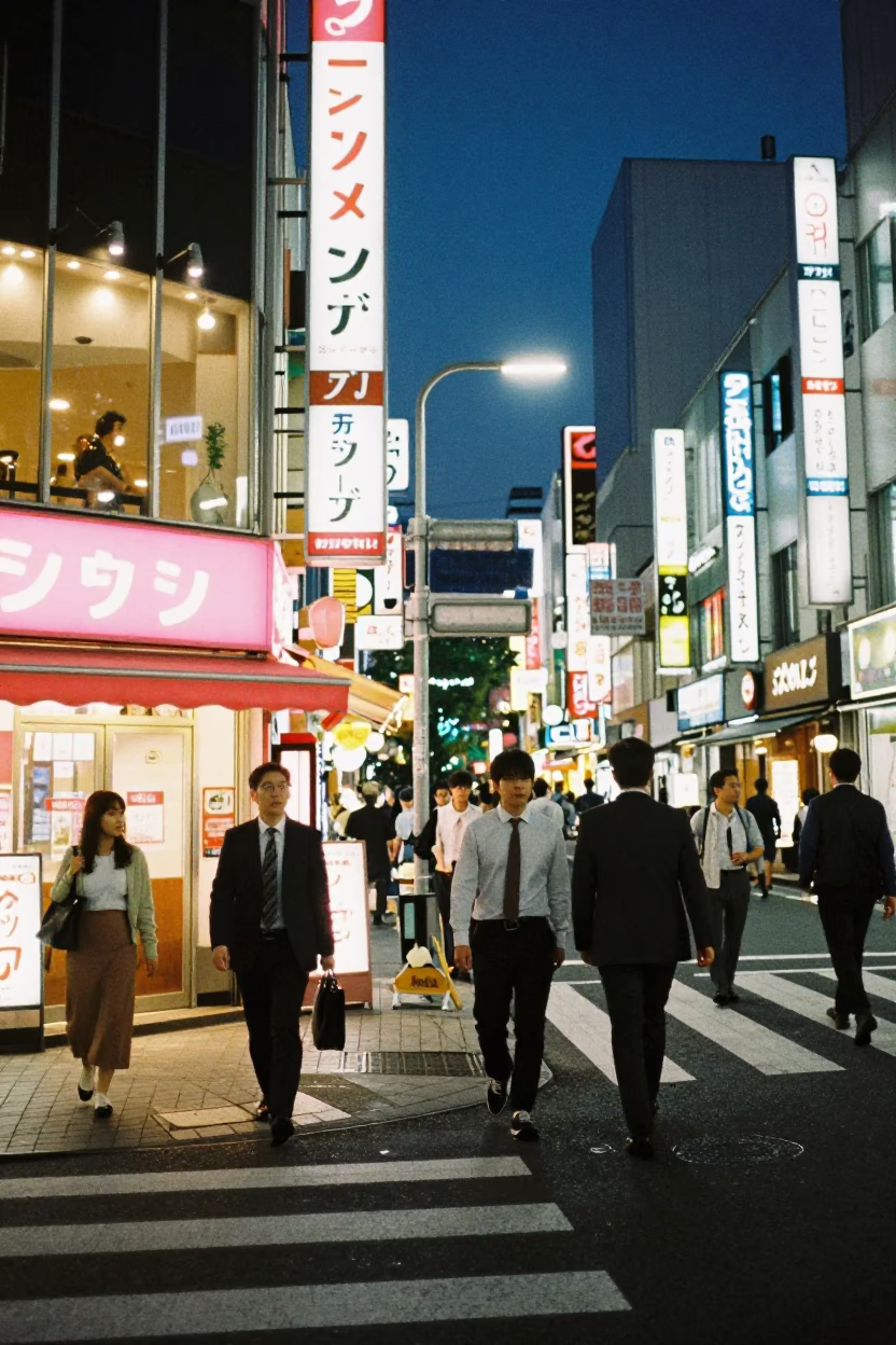 Midnight Osaka Street Scene with Neon Signs and Convenience Store Convenience in in Osaka, Japan