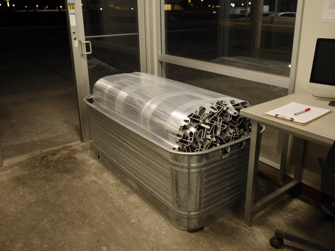 Midnight Pallet Clip Bin in Cali Dispatch Office in inside a dispatch office above the dock in Cali